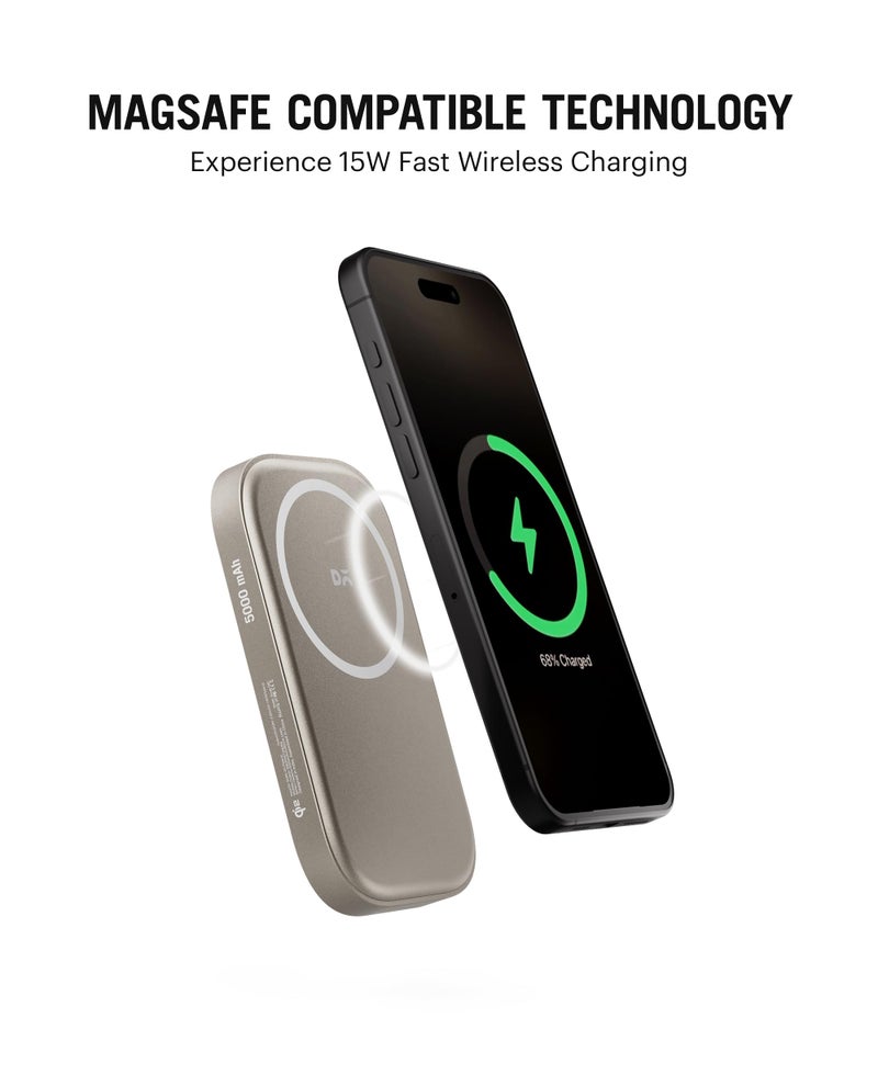 DailyObjects باور بانك لاسلكي من DailyObjects بسعة 5000 مللي أمبير معتمد من Qi2 - متوافق مع MagSafe - مصنوع من الألمنيوم - تيتيوم متوافق مع سلسلة iPhone 16، 15، 14، 13، 12 | شريحة متعددة الطبقات للحماية - Image 2