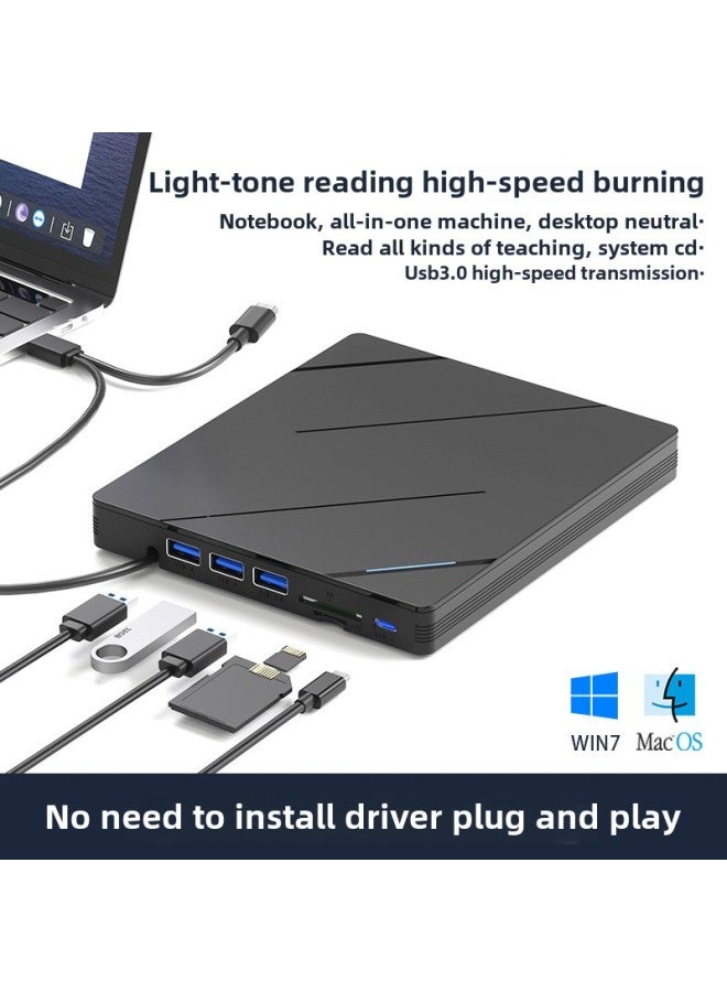 Multifunctional 7-in-1 DVD Burner USB3.0/TYPE-C Interface Mobile Optical Drive-Color:Black-Specifications:HOB Multi-function External Optical Drive BD-RE Blue Light - Image 1