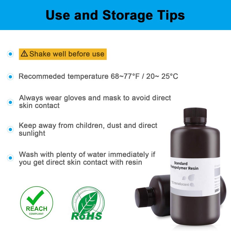 ELEGOO Standard LCD 3D Printer Resin, Fast UV-Curing 3D 405nm UV Resin Photopolymer Resin for High Precision Rapid LCD 3D Printing Translucent 1000G - Image 4