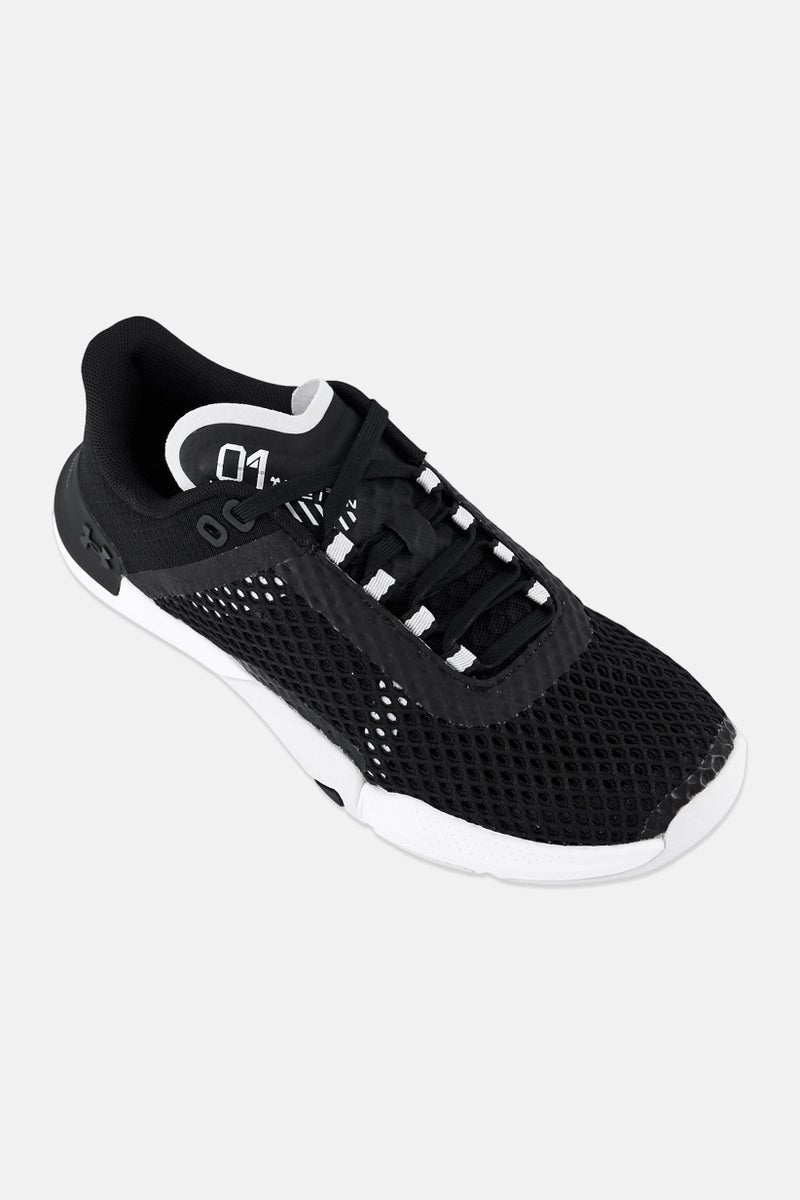 UNDER ARMOUR أحذية تدريب نسائية ثلاثية القاعدة رين 4 مزودة بأربطة، سوداء - Image 1