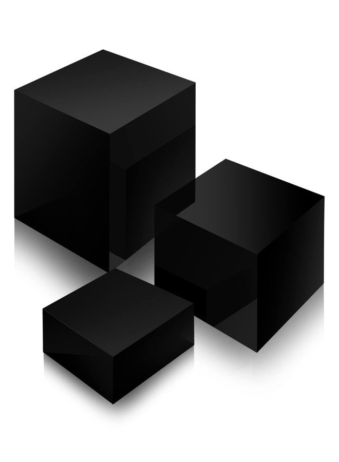 يوليجو مجموعة من 3 قواعد عرض أكريليك - صناديق خماسية الجوانب ذات قيعان مجوفة، رفوف عرض مكعبات متداخلة لعرض مستحضرات التجميل والطعام والمقتنيات والمجوهرات والتماثيل (أسود) - Image 1