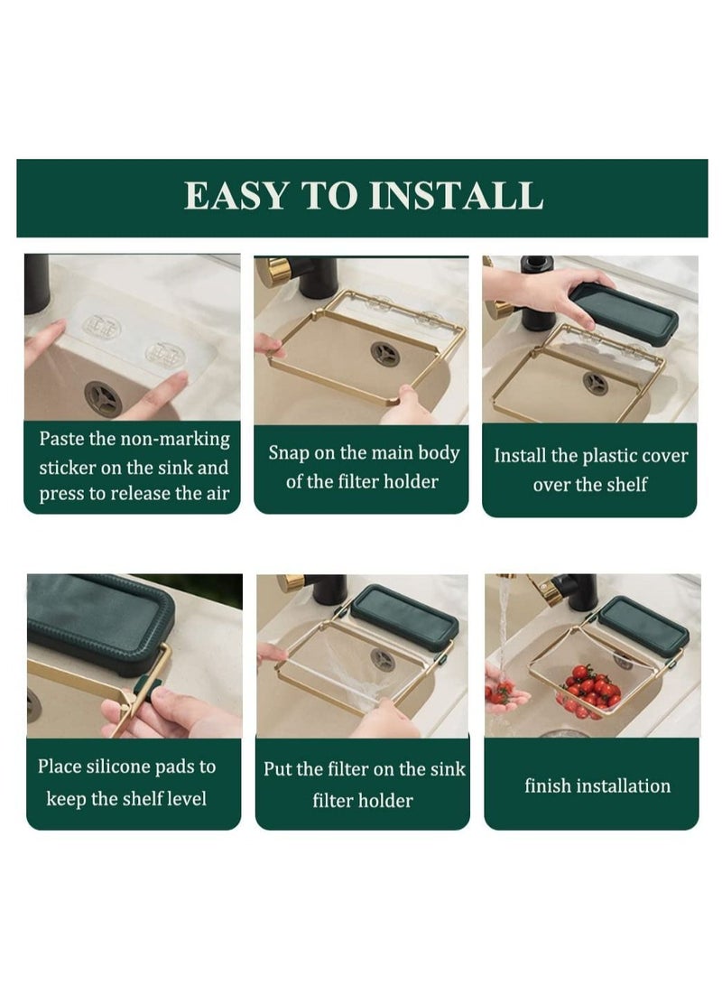 SYOSI Sink Filter Rack, Kitchen Sink Corner Drain Rack with 50pcs Filter Bags Collapsible Kitchen Sink Corner Drain Basket, Kitchen Sink Filters for Kitchen Waste Leftover - Image 5