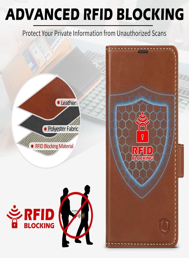 شيلدون جراب محفظة SHIELDON لهاتف Galaxy S25 Ultra مقاس 6.9 بوصة، جراب قلاب من الجلد الطبيعي [فتحات للبطاقات] [حجب RFID] [مسند] غطاء هاتف مغناطيسي مقاوم للصدمات متوافق مع Galaxy S25 Ultra - بني كلاسيكي - Image 4