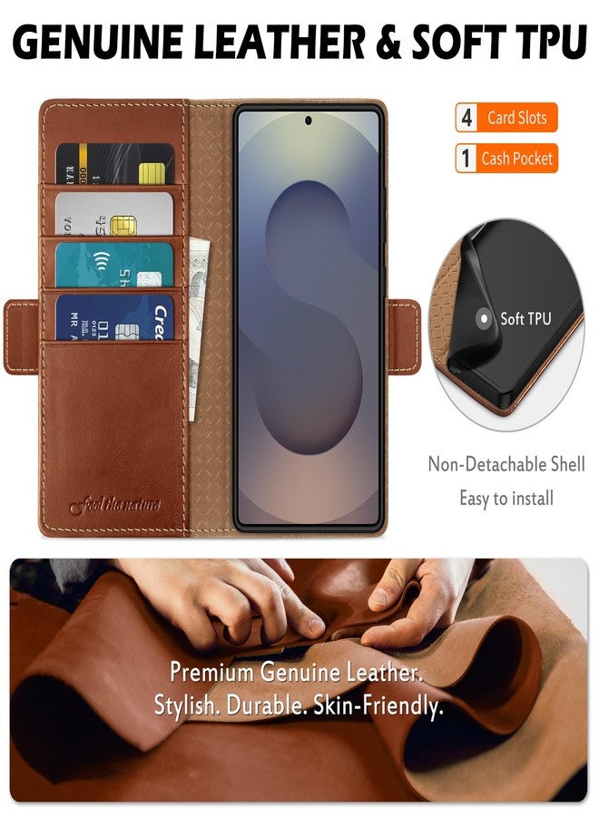 شيلدون جراب محفظة SHIELDON لهاتف Galaxy S25 Ultra مقاس 6.9 بوصة، جراب قلاب من الجلد الطبيعي [فتحات للبطاقات] [حجب RFID] [مسند] غطاء هاتف مغناطيسي مقاوم للصدمات متوافق مع Galaxy S25 Ultra - بني كلاسيكي - Image 3