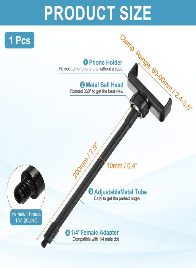 PATIKIL 7.9" Flexible Adjustable Gooseneck with Phone Clip, 1/4" Male Threaded Gooseneck Arm for Most Holder Threaded Adapter, Black - Image 2