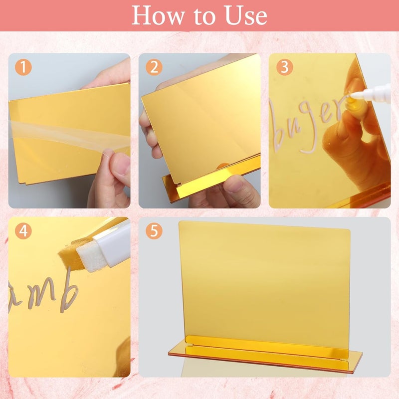 Ohmique 12 PCS Food Labels for Party Buffet Gold Food Signs for Buffet, Acrylic Rectangle Mini Signs with Base & 2 Markers, Reusable Party Wedding Retail Table Labels (3.9"x3") - Image 3