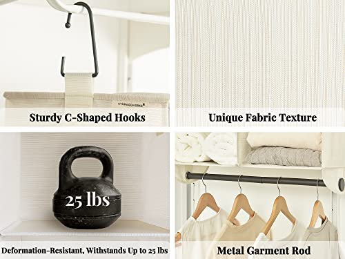 StorageWorks Hanging Closet Organizer with Metal Rod, 4-Section Closet Organizers and Storage, Collapsible Hanging Shelves for Baby Clothes, Shoes, Sweater Storage, Ivory and White - Image 3