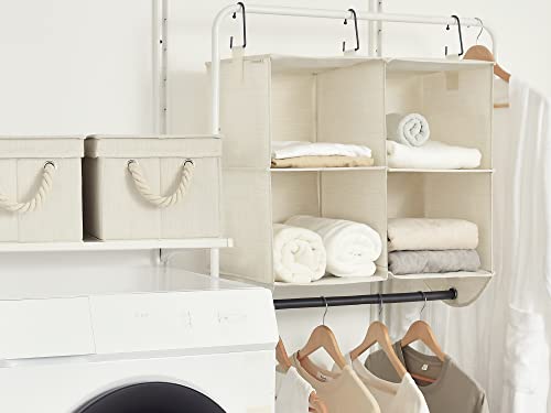 StorageWorks Hanging Closet Organizer with Metal Rod, 4-Section Closet Organizers and Storage, Collapsible Hanging Shelves for Baby Clothes, Shoes, Sweater Storage, Ivory and White - Image 5