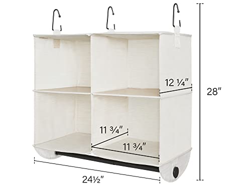 StorageWorks Hanging Closet Organizer with Metal Rod, 4-Section Closet Organizers and Storage, Collapsible Hanging Shelves for Baby Clothes, Shoes, Sweater Storage, Ivory and White - Image 2