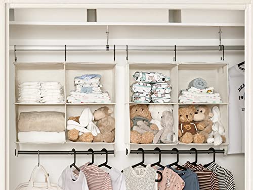 StorageWorks Hanging Closet Organizer with Metal Rod, 4-Section Closet Organizers and Storage, Collapsible Hanging Shelves for Baby Clothes, Shoes, Sweater Storage, Ivory and White - Image 4