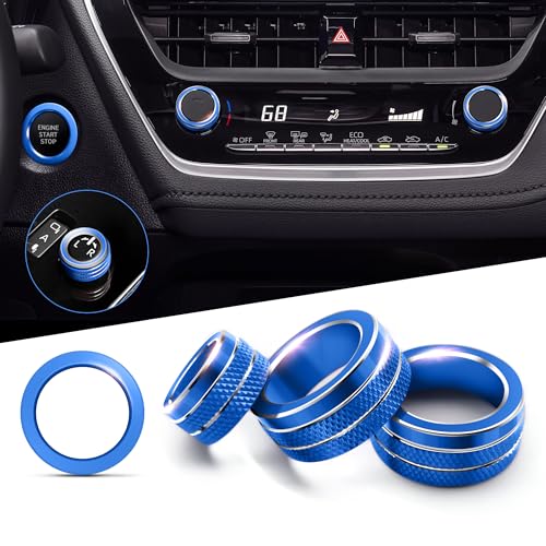 Polodunn for 2020-2025 2026 Toyota Corolla & 2022-2025 2026 Corolla Cross Accessories, 4pcs Aluminum Alloy Knob Cover Trim Set - Rearview Mirror Switch, AC & Push Start (Blue) - Image 1