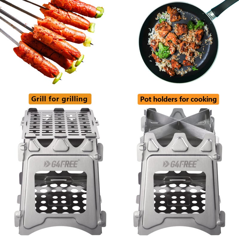 G4Free Camping Stove, Portable Wood Stove with Folding Stainless Steel, Pocket Backpacking Stove Outdoor Camping Hiking Traveling BBQ - Image 4