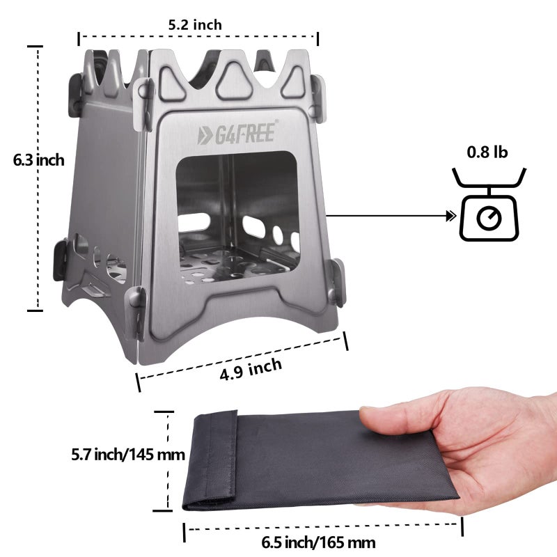 G4Free Camping Stove, Portable Wood Stove with Folding Stainless Steel, Pocket Backpacking Stove Outdoor Camping Hiking Traveling BBQ - Image 2