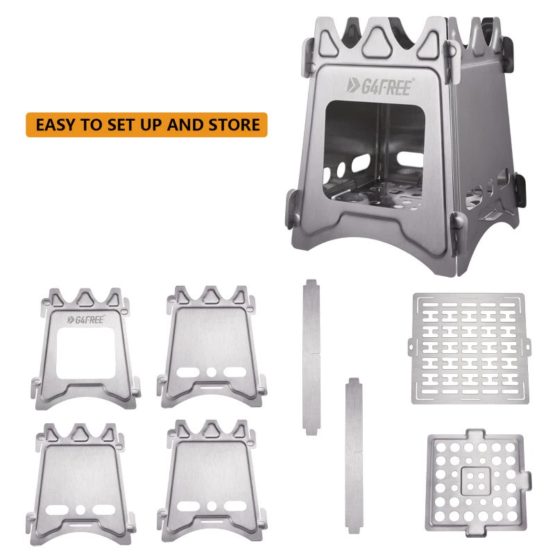 G4Free Camping Stove, Portable Wood Stove with Folding Stainless Steel, Pocket Backpacking Stove Outdoor Camping Hiking Traveling BBQ - Image 3