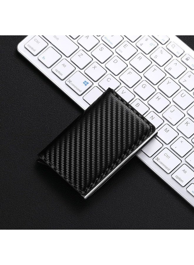 حامل بطاقة ألياف الكربون حجب RFID - محفظة معدنية منبثقة أوتوماتيكية رفيعة ، حافظة بطاقة ائتمان مضادة للسرقة مع حماية RFID وفتحات بطاقة مستقلة - Image 2