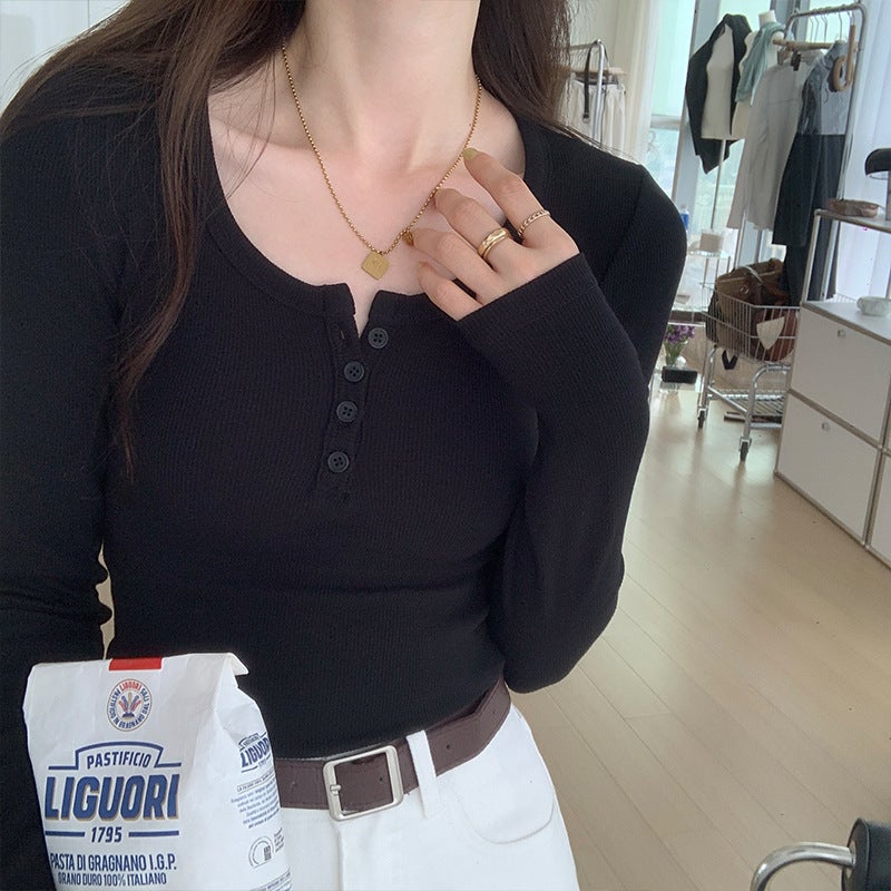 Women's High Elasticity Ribbed Button-up T-shirt - Image 4