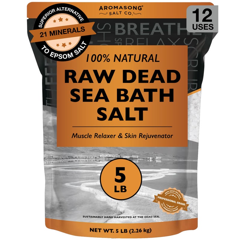 Aromasong Raw Dead Sea Bath Salt - Minimally Cleaned, Contains More Dead Sea Minerals Including Dead Sea Mud - 100% Pure & Natural Dead Sea Salts for Soaking 5 LB - Bulk Resealable Pack - Image 1