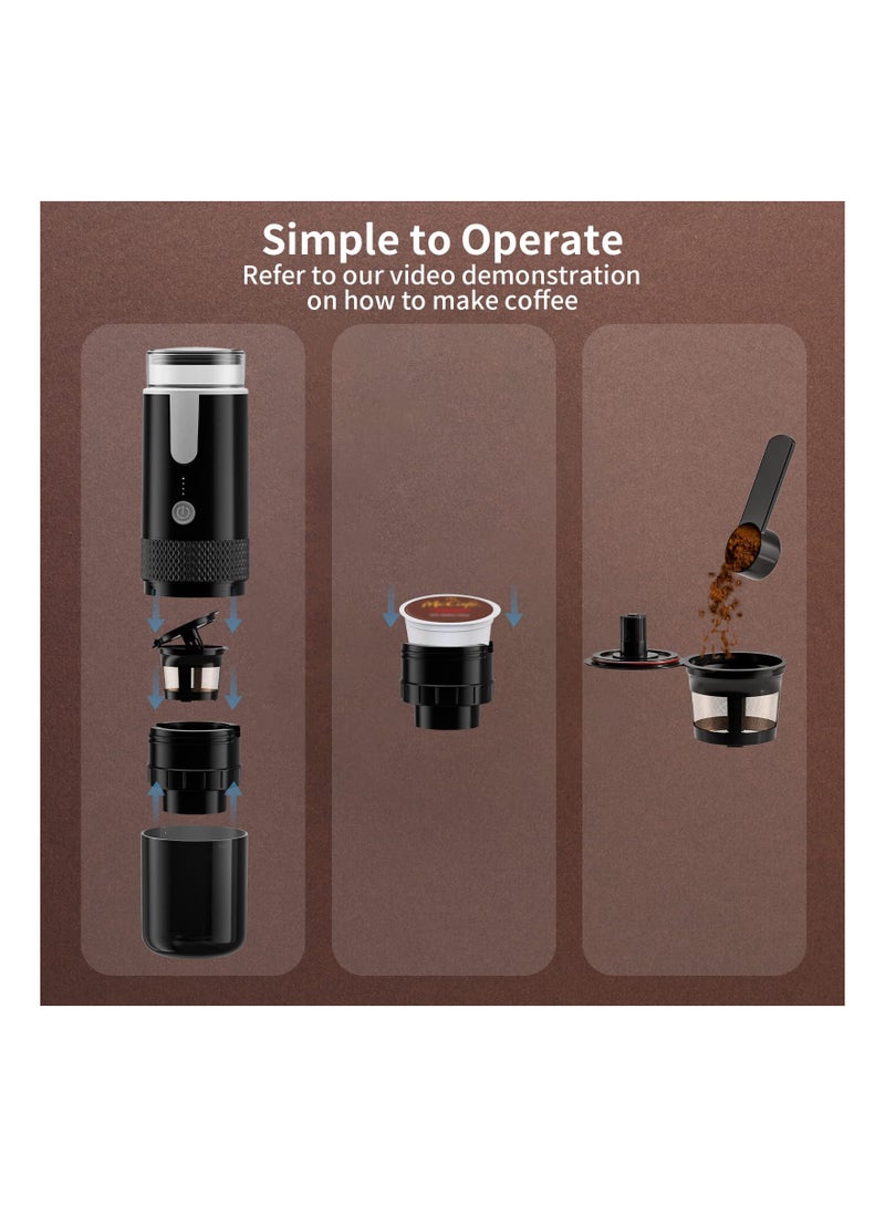 SYOSI Portable Electronic Coffee Maker, Rechargeable Espresso Machine, Mini Car Coffee Make Using Ground Coffee & Espresso Pods for Travel Camping Office Home - Image 4