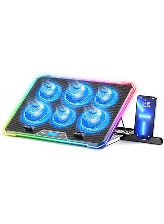 SKY-TOUCH Gaming Laptop Cooling Pad with 6 Quiet Fans | RGB LED, LCD Display, 8 Adjustable Angles, Dual USB Ports | Laptop Cooler Stand for 15.6 to 18 Inch Laptops - Image 1