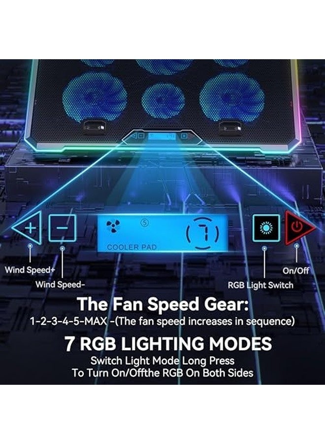 SKY-TOUCH Gaming Laptop Cooling Pad with 6 Quiet Fans | RGB LED, LCD Display, 8 Adjustable Angles, Dual USB Ports | Laptop Cooler Stand for 15.6 to 18 Inch Laptops - Image 4