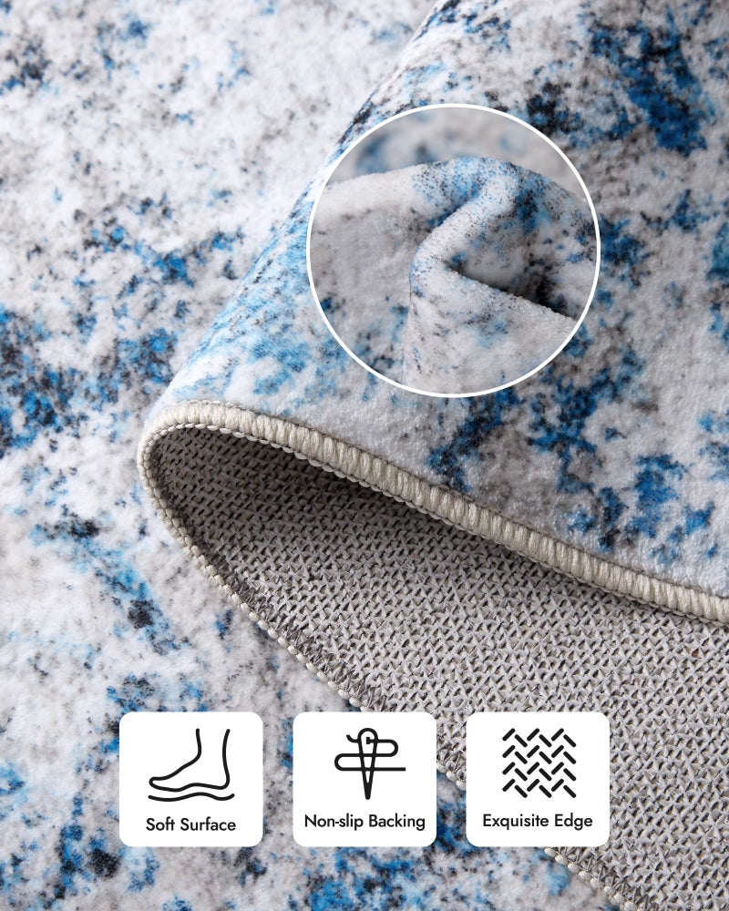 AUKOW Washable Area Rug for Living Room: 8x10 Modern Abstract Neutral Soft Rug for Bedroom Dining Room No Slip Low Pile Carpet for Nursery Home Office - Grey/Blue - Image 5