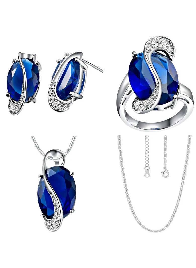 DubaiGallery New 925 sterling silver necklace with pendant Bridal Wedding Jewelry Sets Vintage Multicolor Crystal Zircon Necklace Earrings Ring for Women Accessory Set Party  - Image 1