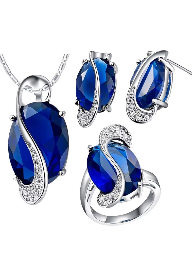 DubaiGallery New 925 sterling silver necklace with pendant Bridal Wedding Jewelry Sets Vintage Multicolor Crystal Zircon Necklace Earrings Ring for Women Accessory Set Party  - Image 2