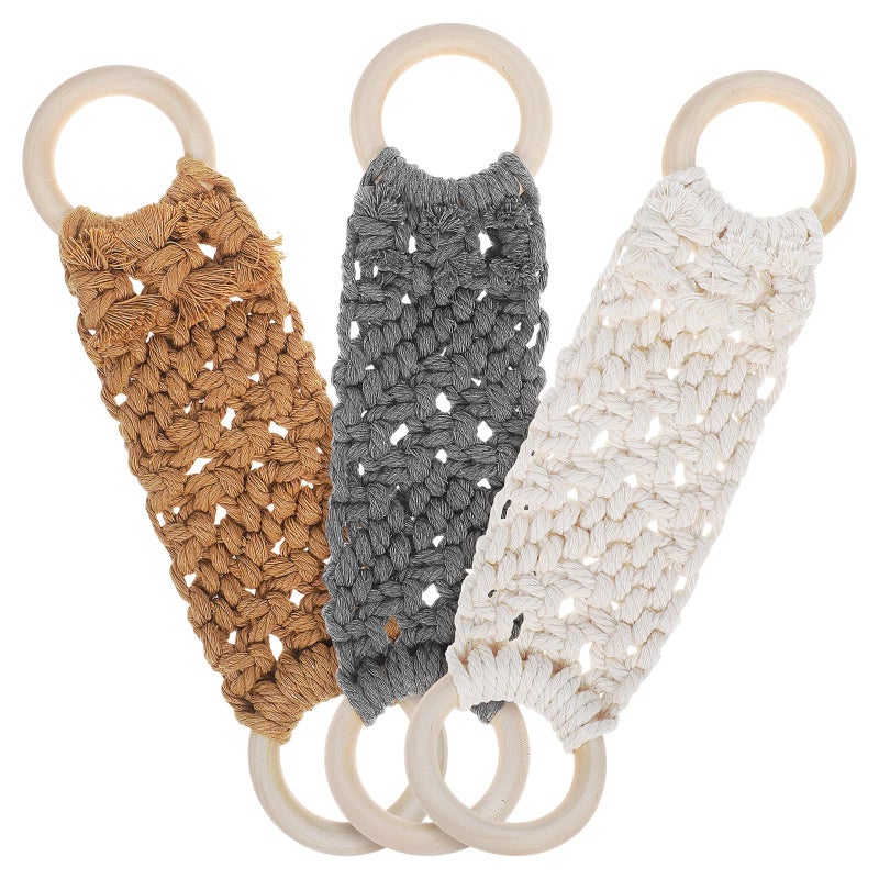 Handmade Boho Crochet Towel Holder Rings 3pcs Cotton Multi Color Kitchen Bathroom Hangers - Image 2