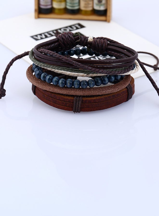 اليشمك طقم أساور من الجلد المضفور والخرز مكوّن من 4 قطع - Image 3