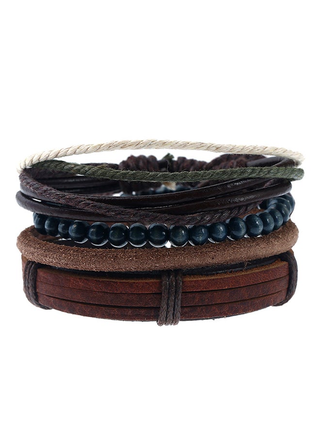 اليشمك طقم أساور من الجلد المضفور والخرز مكوّن من 4 قطع - Image 1