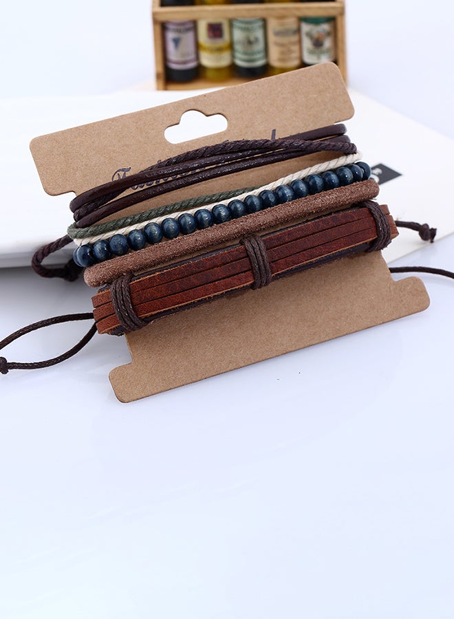 اليشمك طقم أساور من الجلد المضفور والخرز مكوّن من 4 قطع - Image 2