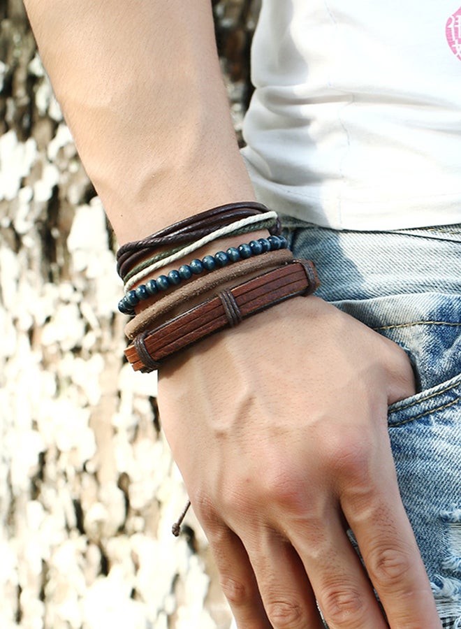 اليشمك طقم أساور من الجلد المضفور والخرز مكوّن من 4 قطع - Image 5