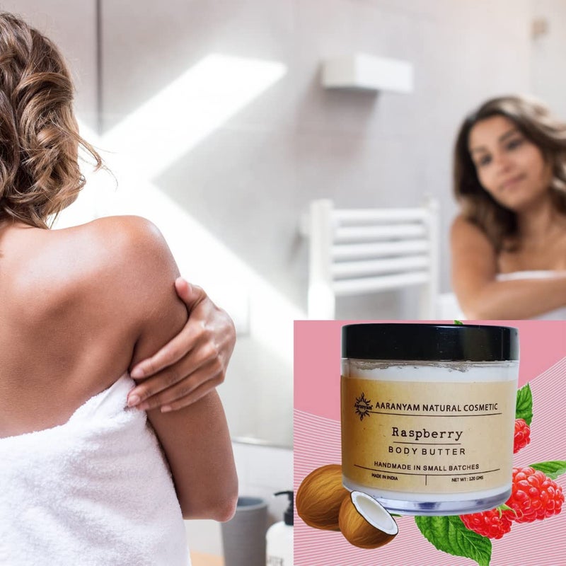 Aaranyam Raspberry Body Butter moisturizer cream dry skin moisturizer with goodness of shea butter raw cocoa butter Body Cream winter cream For Women Men 120 g - Image 3