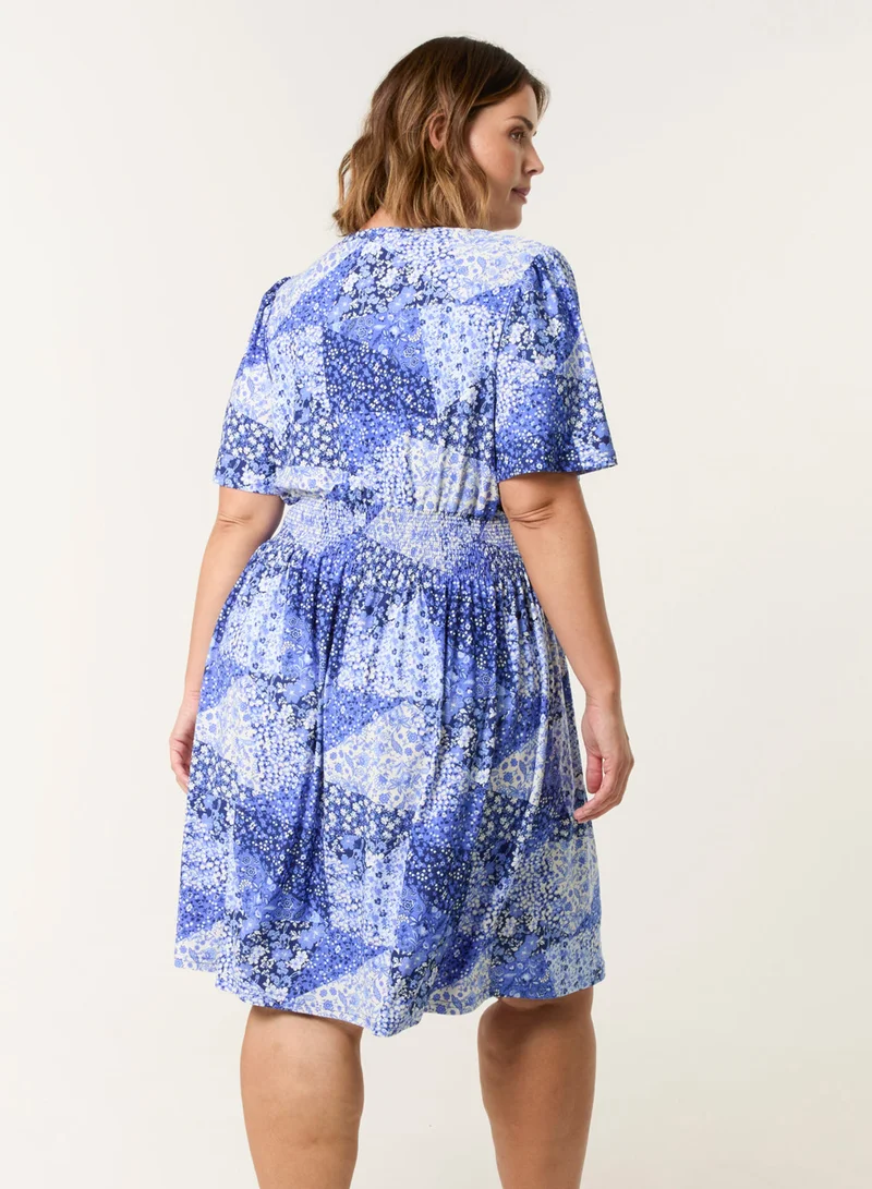 بلو فانيلا Curve Shirred Waist Button Mini Dress