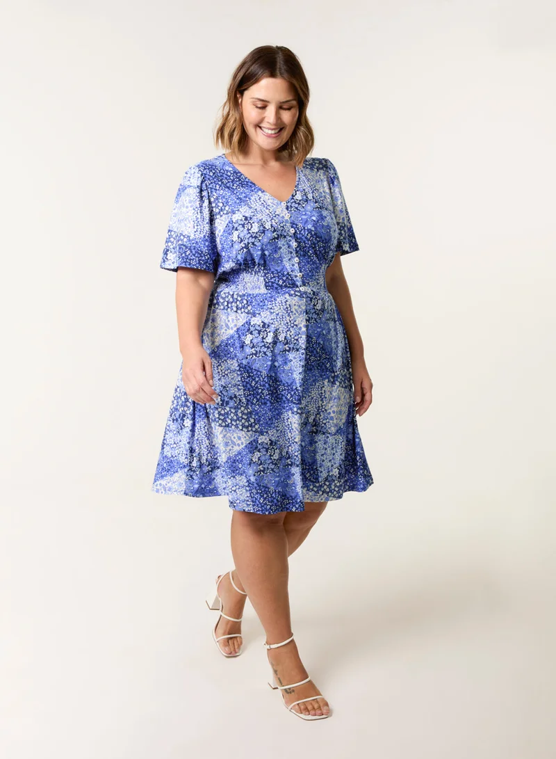 بلو فانيلا Curve Shirred Waist Button Mini Dress