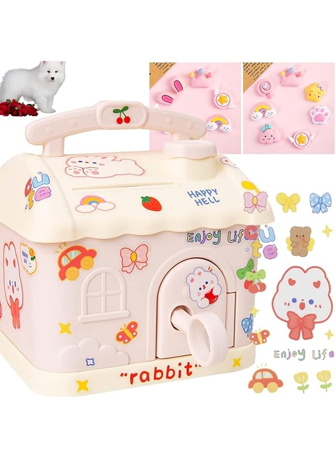 إيروريكس حصالات نقود بلاستيكية كبيرة لطيفة للأطفال على شكل منزل صندوق نقود للبنات والأولاد، حصالة نقود بلاستيكية غير قابلة للكسر، هدايا ممتعة لأعياد الميلاد وحفلات استقبال المولود، وردي - Image 1