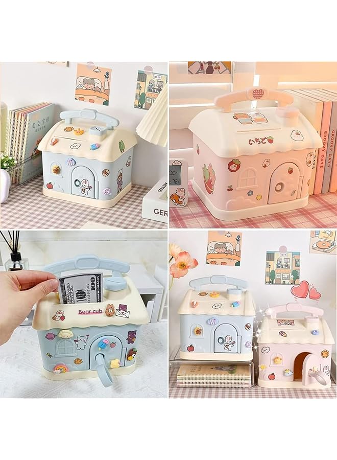 إيروريكس حصالات نقود بلاستيكية كبيرة لطيفة للأطفال على شكل منزل صندوق نقود للبنات والأولاد، حصالة نقود بلاستيكية غير قابلة للكسر، هدايا ممتعة لأعياد الميلاد وحفلات استقبال المولود، وردي - Image 5