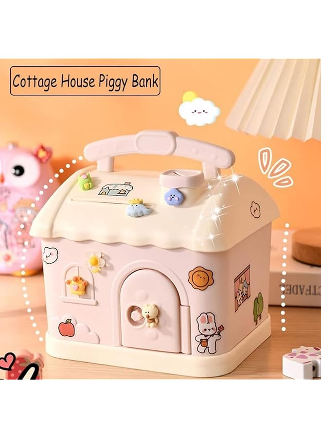 إيروريكس حصالات نقود بلاستيكية كبيرة لطيفة للأطفال على شكل منزل صندوق نقود للبنات والأولاد، حصالة نقود بلاستيكية غير قابلة للكسر، هدايا ممتعة لأعياد الميلاد وحفلات استقبال المولود، وردي - Image 2