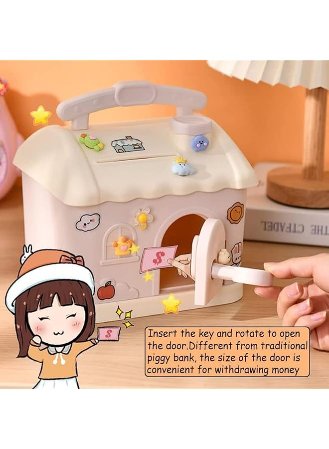 إيروريكس حصالات نقود بلاستيكية كبيرة لطيفة للأطفال على شكل منزل صندوق نقود للبنات والأولاد، حصالة نقود بلاستيكية غير قابلة للكسر، هدايا ممتعة لأعياد الميلاد وحفلات استقبال المولود، وردي - Image 4