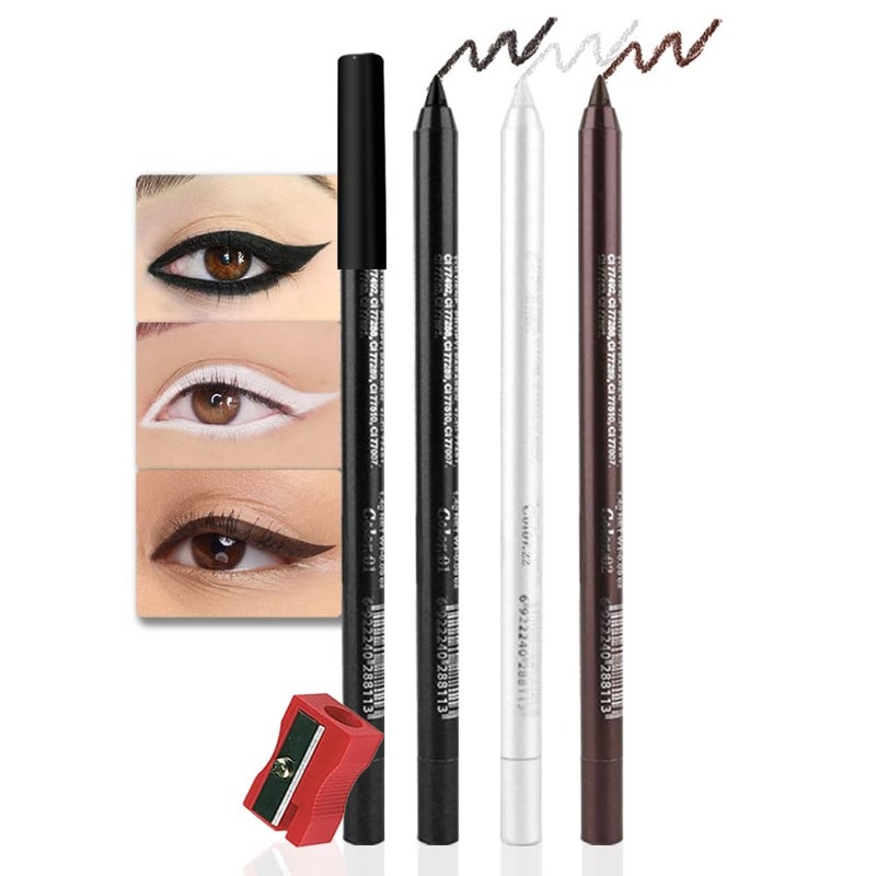 evpct evpct 3Pcs Black  Dark Brown  White Gel Glitter Matte Metallic Eyeliner Pencils Set for Women Waterproof Smudge Proof lapiz de ojos delineador de ojos contra el agua Eye Liner Makeup 01 02 22