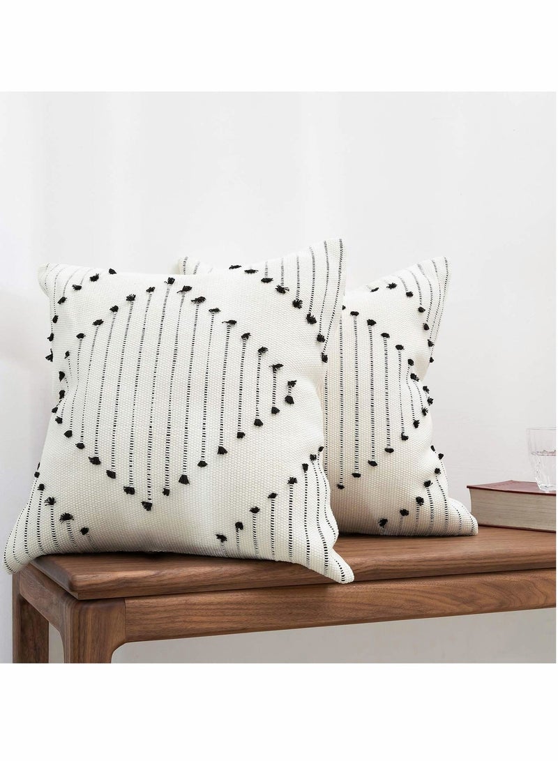 SYOSI Boho Throw Pillow Covers, 2 Pcs Black and Cream White, Set of 2 Modern Farmhouse Accent Home Decor, Neutral Woven Decorative Pillow Covers for Couch/Bed  18 x 18 Inches, - Image 1
