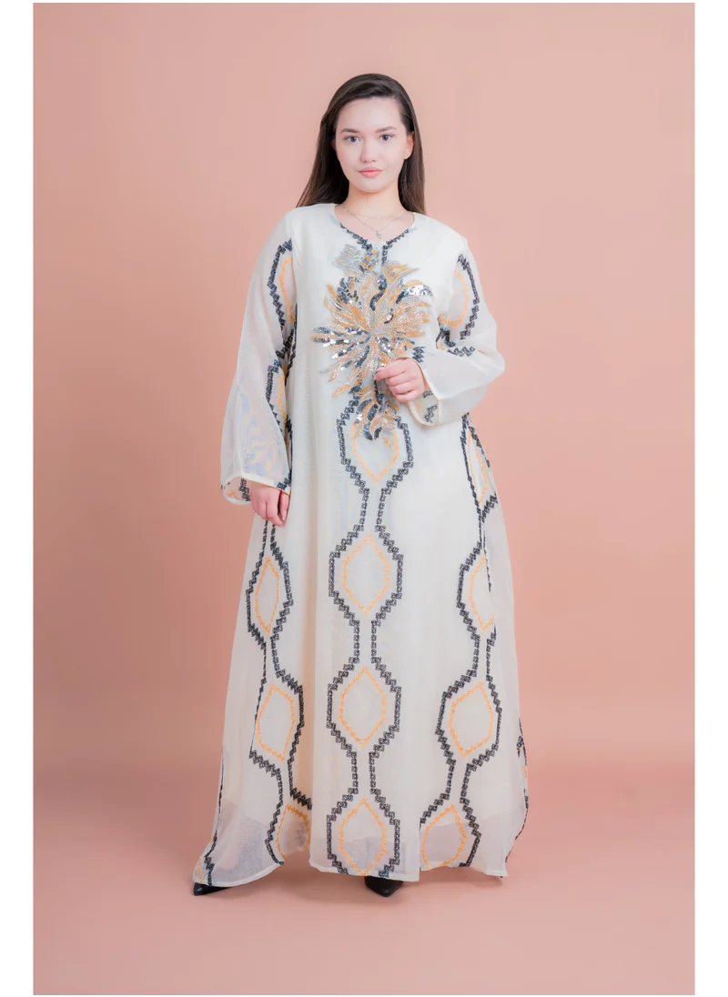 اكسا جلابية مطرزة ملونة IK6011 بيج