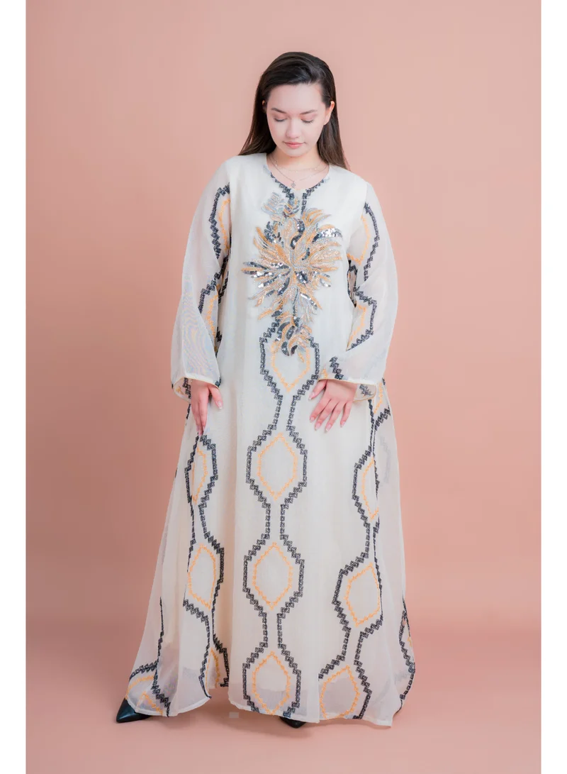 IKKXA Radiant Embroidery Jalabiya IK6011 Beige