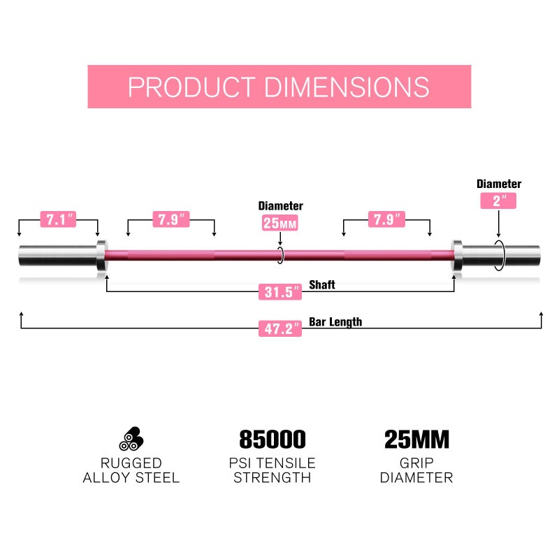 RITFIT Olympic Barbell 4ft/6ft - 2 Inch Weight Bar for Strength Training, Weightlifting, Squat, Deadlift, Bench Press, Curl, Overhead Press - 350lbs/500lbs Capacity 4FT Pink - Image 3