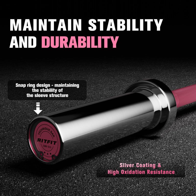 RITFIT Olympic Barbell 4ft/6ft - 2 Inch Weight Bar for Strength Training, Weightlifting, Squat, Deadlift, Bench Press, Curl, Overhead Press - 350lbs/500lbs Capacity 4FT Pink - Image 4