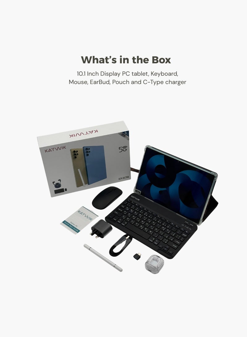 KATWIK A24 ULTRA Smart PC Tablet for Kids Education, 10.1 Inch Display, Wireless Keyboard & Mouse, Flip Cover, Bluetooth Earbuds, Pen, C-Type Charger - Image 2