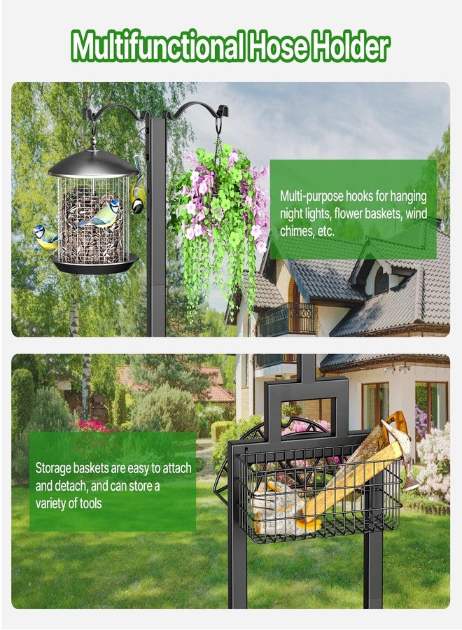 neatevday Garden Hose Holder, Water Hose Holders for Outside with Storage Basket & 2 Shepherds Hooks, Detachable Garden Hose Holder Freestanding, Heavy Duty Hose Holder Supports 150ft Hoses - Image 4