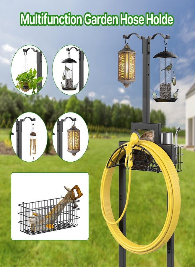 neatevday Garden Hose Holder, Water Hose Holders for Outside with Storage Basket & 2 Shepherds Hooks, Detachable Garden Hose Holder Freestanding, Heavy Duty Hose Holder Supports 150ft Hoses - Image 2