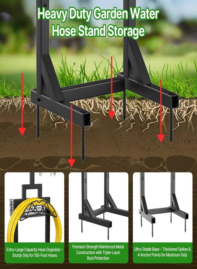 neatevday Garden Hose Holder, Water Hose Holders for Outside with Storage Basket & 2 Shepherds Hooks, Detachable Garden Hose Holder Freestanding, Heavy Duty Hose Holder Supports 150ft Hoses - Image 5