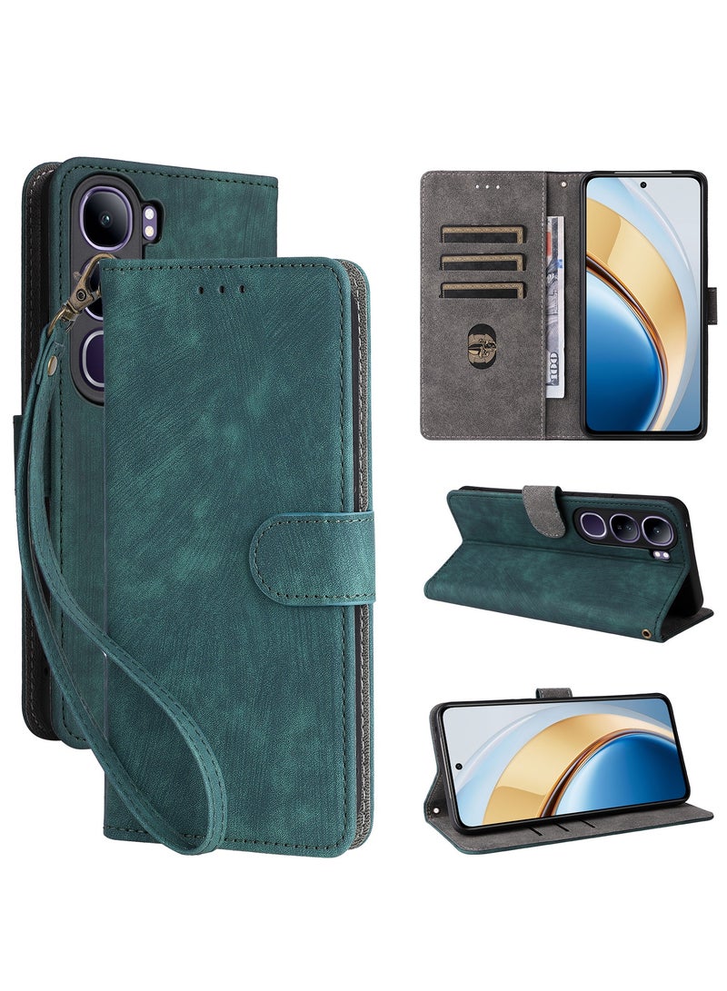 For ViVO V40 Lite 5G Cover with Hand Strap, PU Leather Full Body Protection Shockproof Flip Mobile Cover, RFID Anti-theft Brush Folio Wallet Case - Image 1